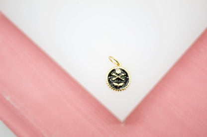 Round Enamel Arrows Wings Coin Charm With CZ Stone