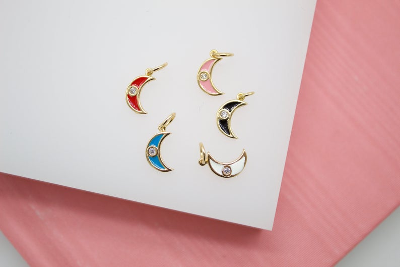 18K Gold Filled Enamel Moon Pendant