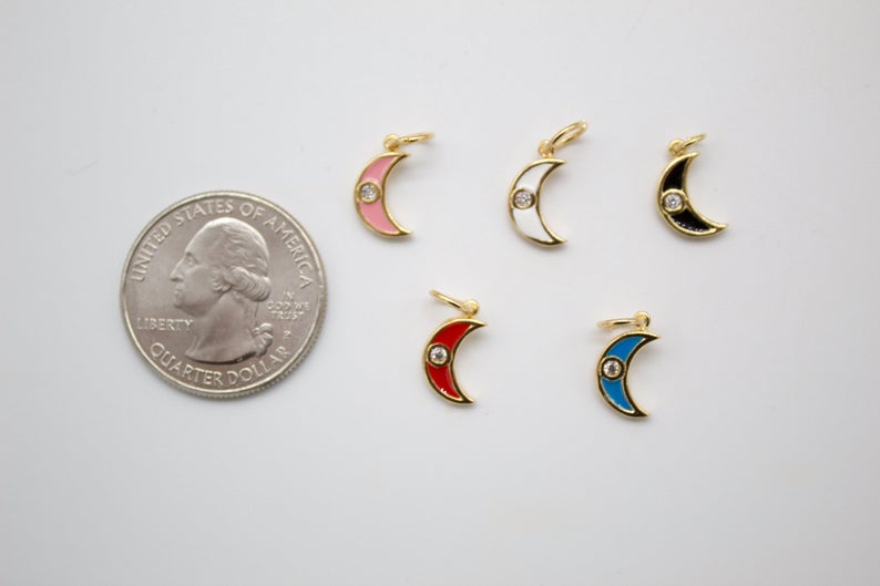 18K Gold Filled Enamel Moon Pendant