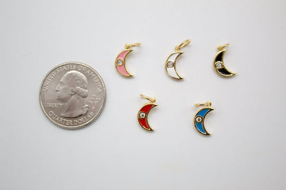18K Gold Filled Enamel Moon Pendant
