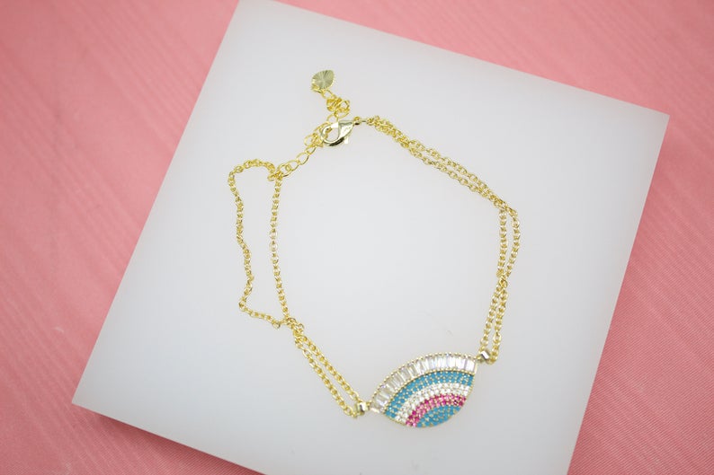 18K Gold Filled Lucky Protection Bracelet With Clear CZ Stones