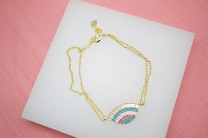 18K Gold Filled Lucky Protection Bracelet With Clear CZ Stones