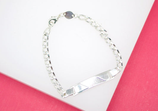 Rhodium Filled Dainty Plate Kid Curb Bracelet