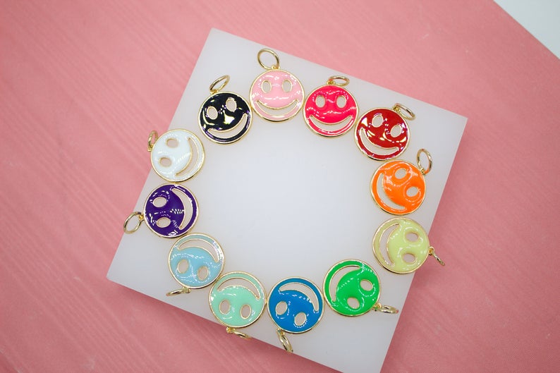 18K Gold Filled Multicolor Enamel Happy Smile Face