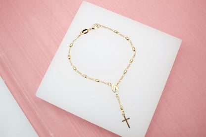 Gold Filled Cross and Virgin Mary Charm Bracelet