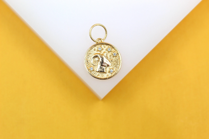 18K Gold Filled Coin Disc Medallion Zodiac Horoscope Charm Pendant