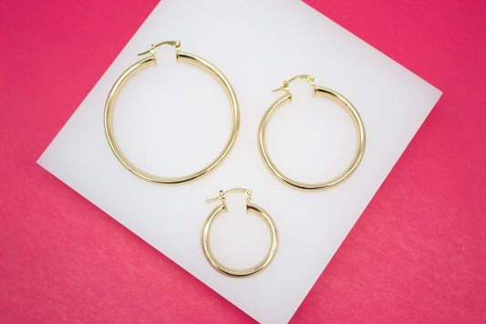 18K Gold Filled 6mm Thin Lever Back Hoop Earrings (J31)(J33)
