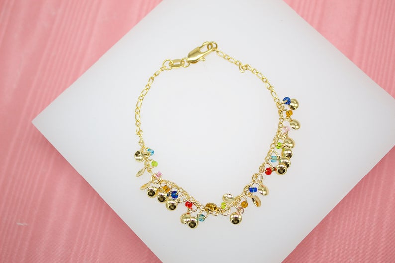 18K Gold Filled Half Bead Multi Color Chain Charms Bracelet