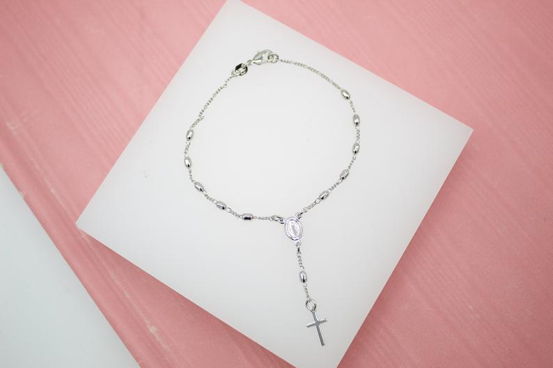 Gold Filled Cross and Virgin Mary Charm Bracelet
