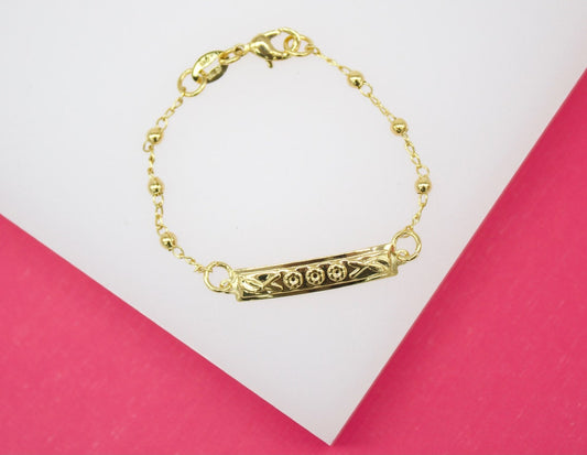 Gold Filled Designed Bead Bracelet With Plate