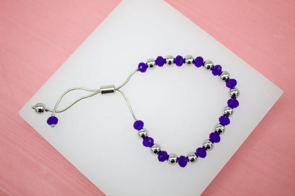 18K Rhodium Filled Pink, Violet Gemstone Beaded Natural Stone Adjustable Bracelet