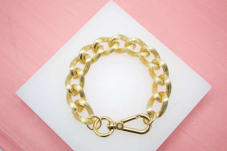 18K Gold Filled 14mm Textured Curb Cuban Link Bracelet Chain