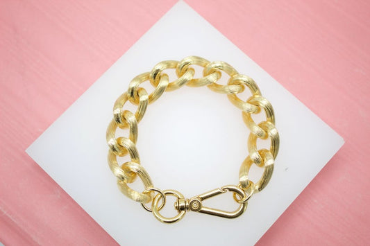 18K Gold Filled 14mm Textured Curb Cuban Link Bracelet Chain