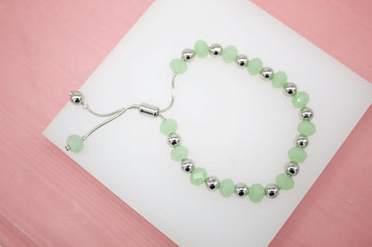 18K Rhodium Filled Green, Red Gemstone Beaded Natural Stone Adjustable Bracelet
