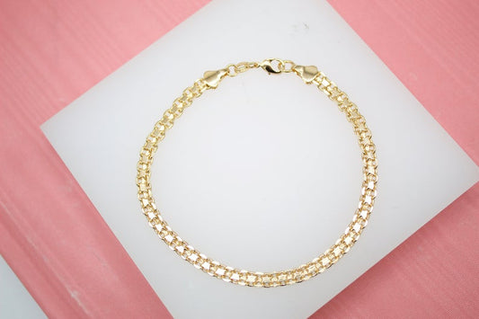 18K Gold Filled Double Solid Rolo Round Link Bracelet Chain