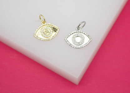 18K Gold Filled Evil Eye Charms With CZ Stones Outline