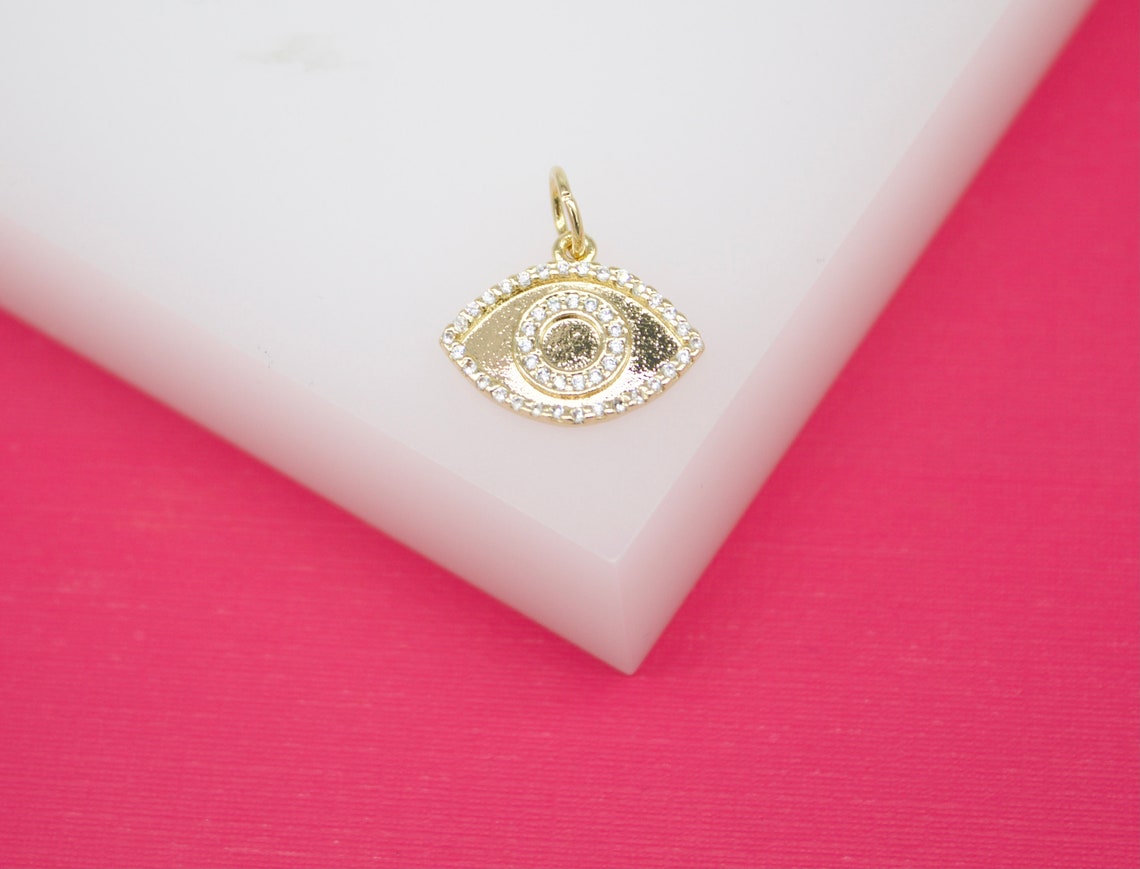 18K Gold Filled Evil Eye Charms With CZ Stones Outline