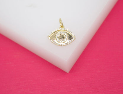 18K Gold Filled Evil Eye Charms With CZ Stones Outline