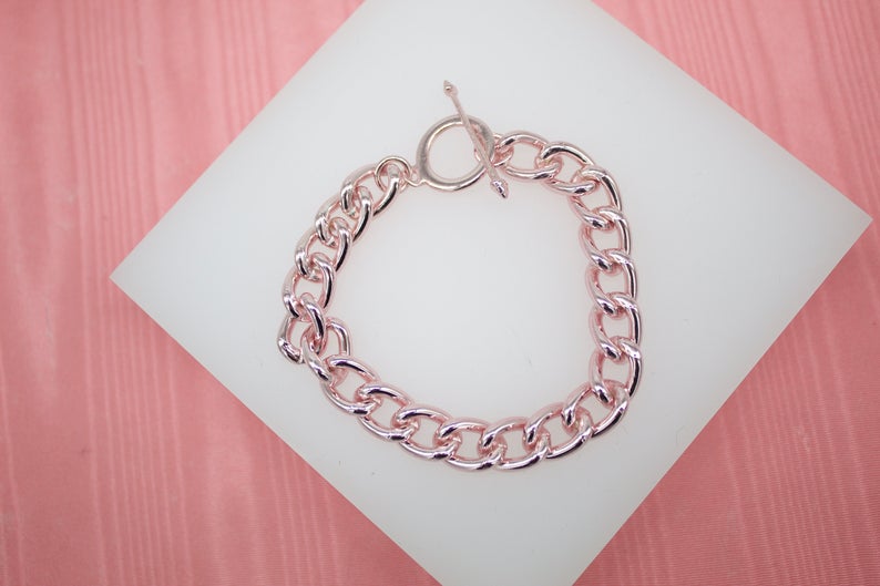 18K Gold Filled Pink Round Chunky Thick Rolo Link Chain Bracelet