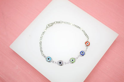 18K Gold Filled Multi Color Evil Eye Mariner Link Chain Bracelet