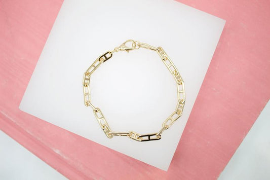 18K Gold Filled 5mm Designed Paper Clip Link Bracelet