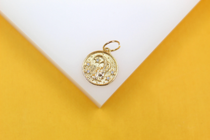18K Gold Filled Coin Disc Medallion Zodiac Horoscope Charm Pendant