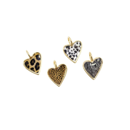 18K Gold Filled Zebra, Cheetah, Leopard, Dalmatian Print Heart Pendant