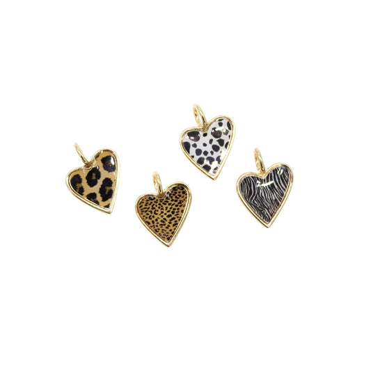 18K Gold Filled Zebra, Cheetah, Leopard, Dalmatian Print Heart Pendant