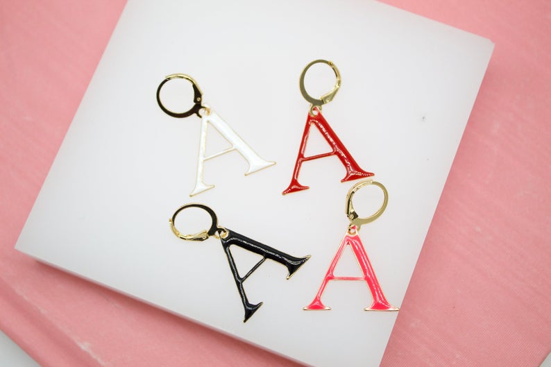 18K Gold Filled Enamel Color Letter A-Z Letter Pendant French Hook