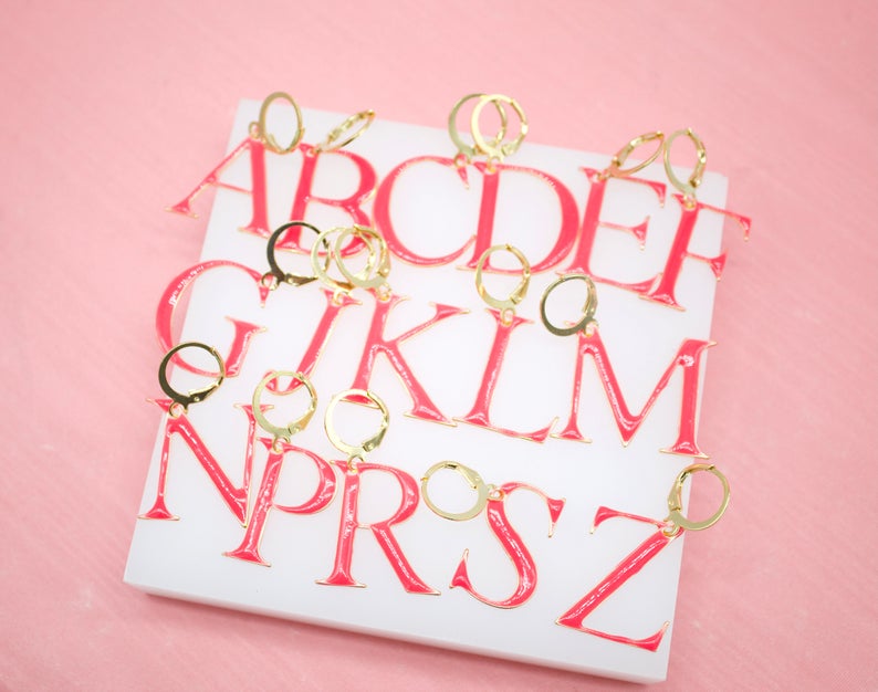 18K Gold Filled Enamel Color Letter A-Z Letter Pendant French Hook