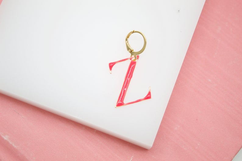 18K Gold Filled Enamel Color Letter A-Z Letter Pendant French Hook