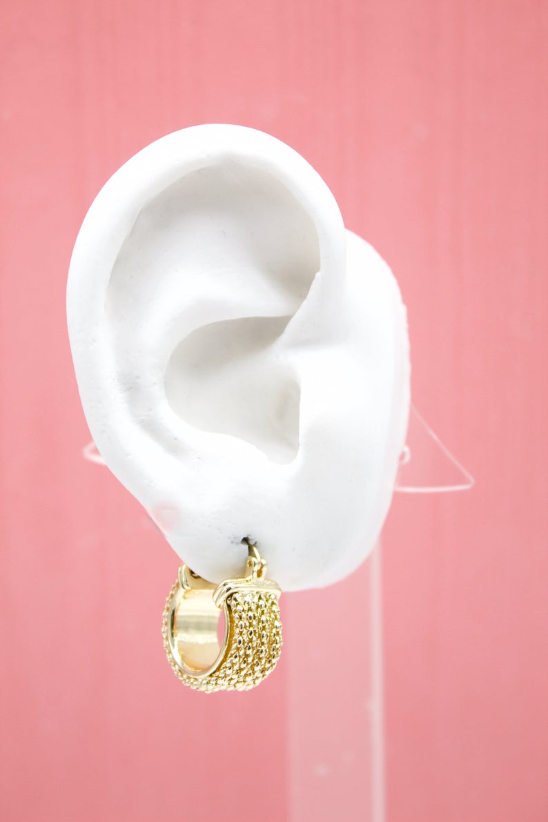 Gold Filled Popcorn Chain Hoop Lever Back Earrings