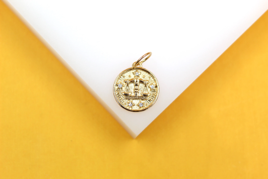 18K Gold Filled Coin Disc Medallion Zodiac Horoscope Charm Pendant