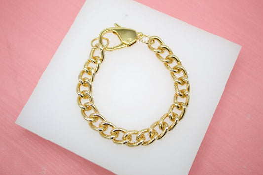 18K Gold Filled 9mm Curb Cuban Link Bracelet Chain