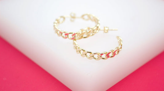 18K Gold Filled 5mm Slim Curb Cuban Open Hoops
