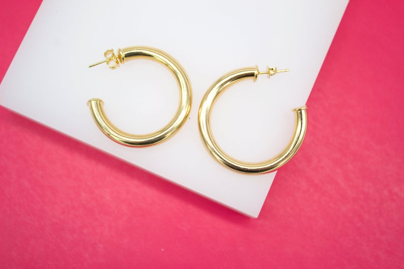18K Gold Filled 5mm Thick Open Hoop Stud Hoops Earrings
