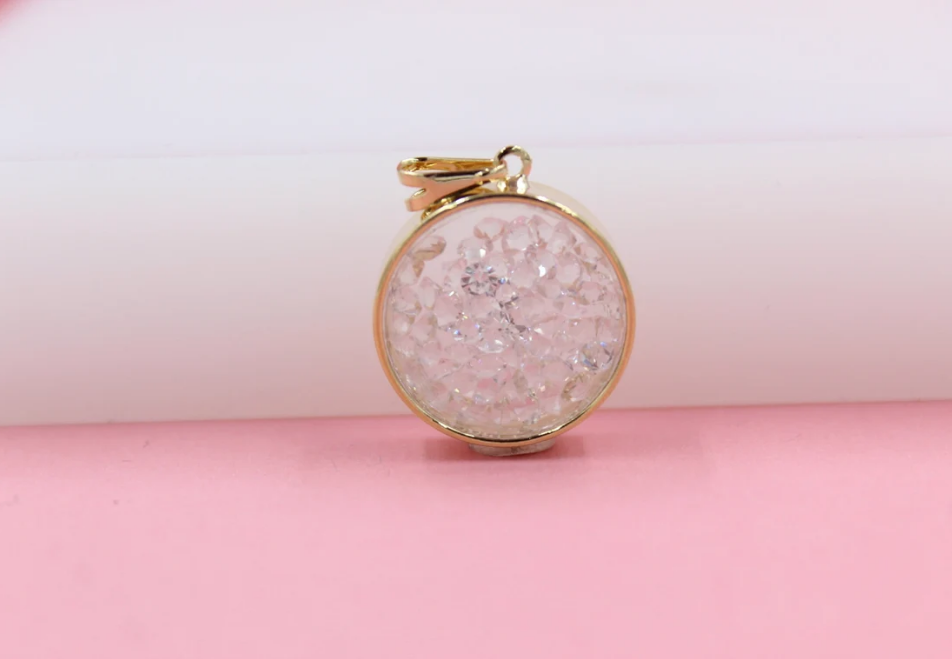 18K Gold Filled Cylinder Pendant Filled With Clear CZ Stones
