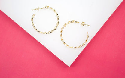 18K Gold Filled 5mm Slim Curb Cuban Open Hoops