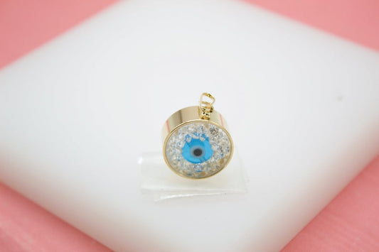 18K Gold Filled Cylinder Pendant With Evil Eye and CZ Stones