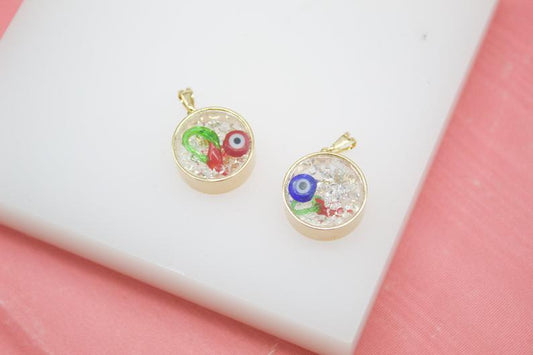 18K Gold Filled Cylinder Pendant With Evil Eye