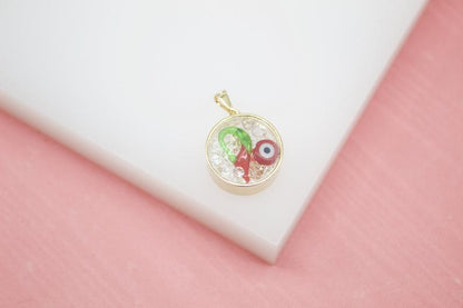 18K Gold Filled Cylinder Pendant With Evil Eye