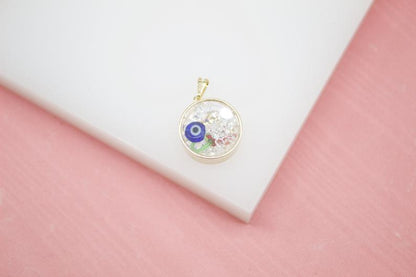 18K Gold Filled Cylinder Pendant With Evil Eye