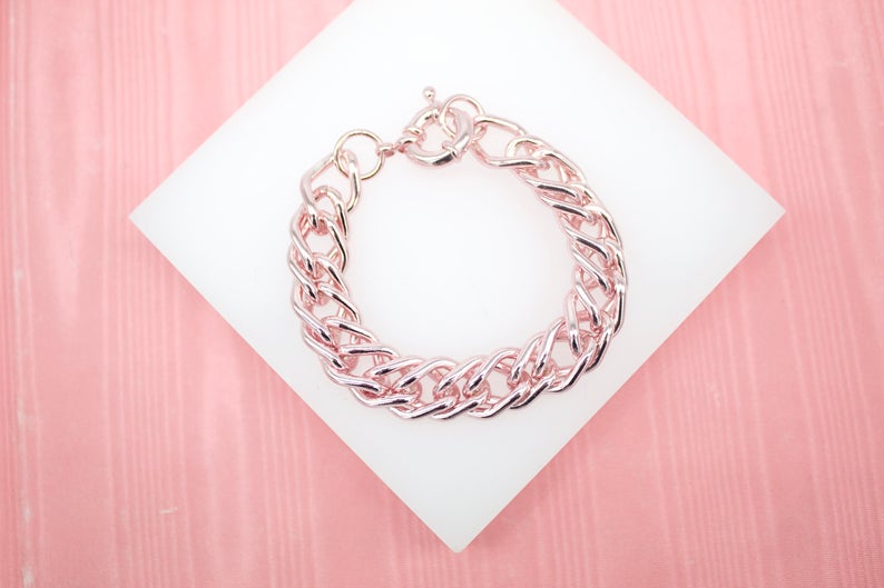 18K Gold Filled Rose Gold Chunky Thick Curb Cuban Double Link Chain Bracelet