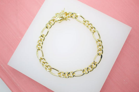 18K Gold Filled Figaro 7mm Link Chain Bracelet