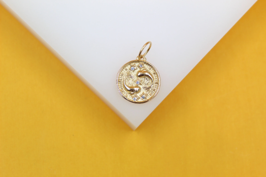 18K Gold Filled Coin Disc Medallion Zodiac Horoscope Charm Pendant