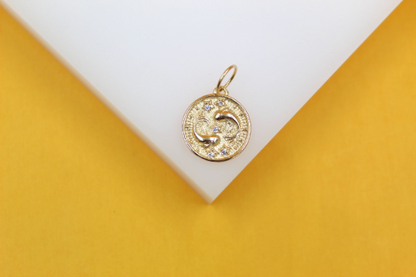 18K Gold Filled Coin Disc Medallion Zodiac Horoscope Charm Pendant