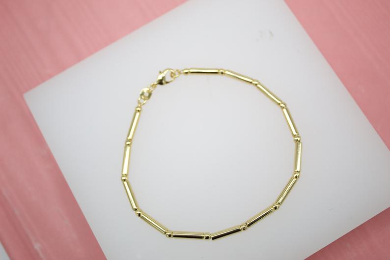 18K Gold Filled Bead Bar Chain Bracelet