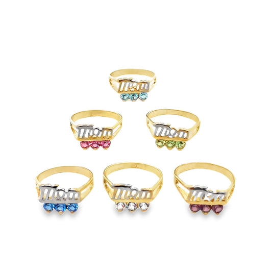 Two Tone Colorful CZ Stone Mom Ring