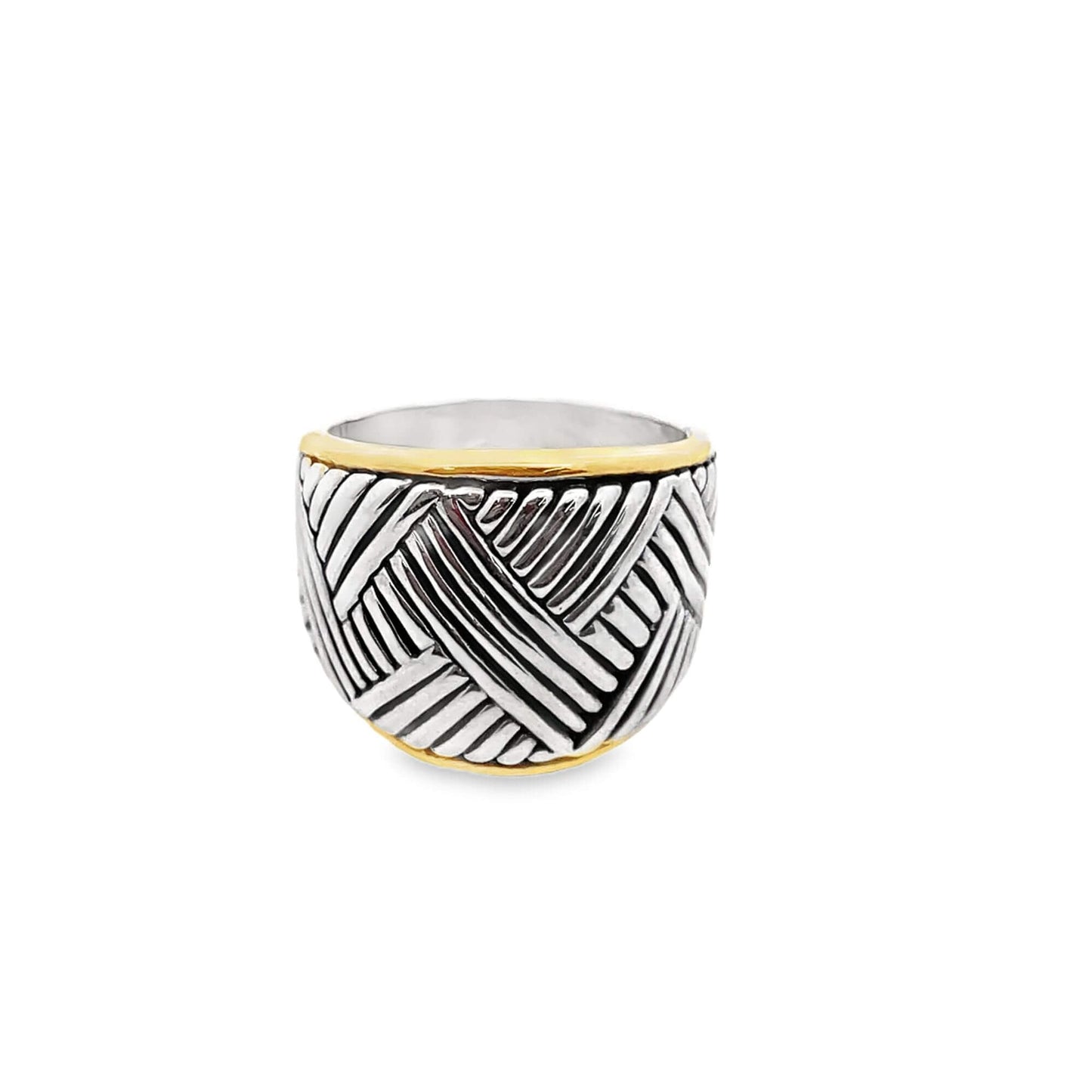 Two Tone Woven Designed Dome Ring