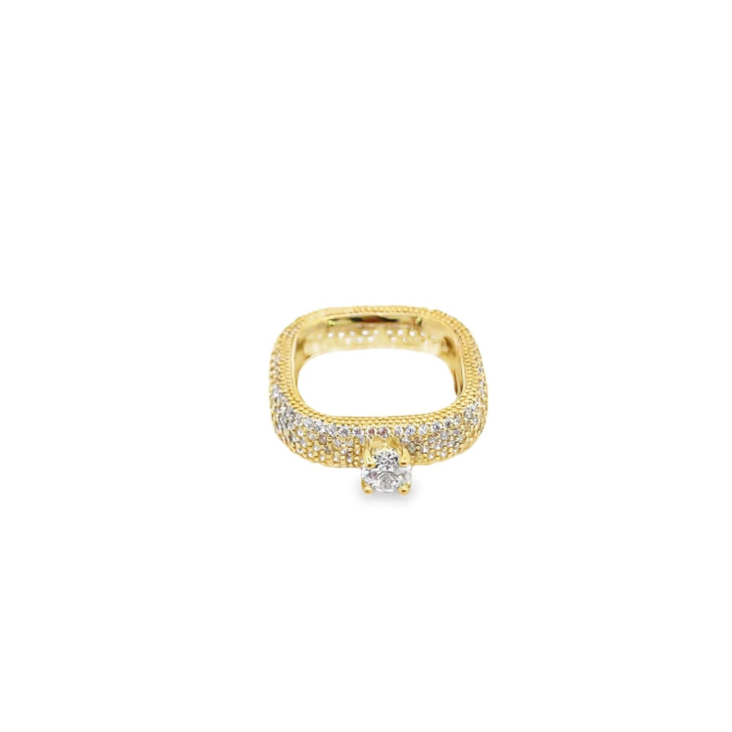 Thick Square CZ Pave Single Stone Ring